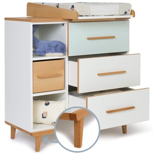 Cómoda cambiador 3 cajones 3 huecos NADO Retro acabado haya mint-white