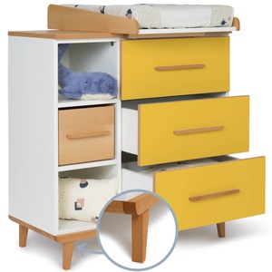 Cómoda cambiador 3 cajones 3 huecos NADO Retro acabado haya sunshine yellow