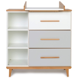 Cómoda cambiador 3 cajones 3 huecos NADO Retro acabado haya white-manhattan grey