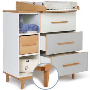 Cómoda cambiador 3 cajones 3 huecos NADO Retro acabado haya white-manhattan grey