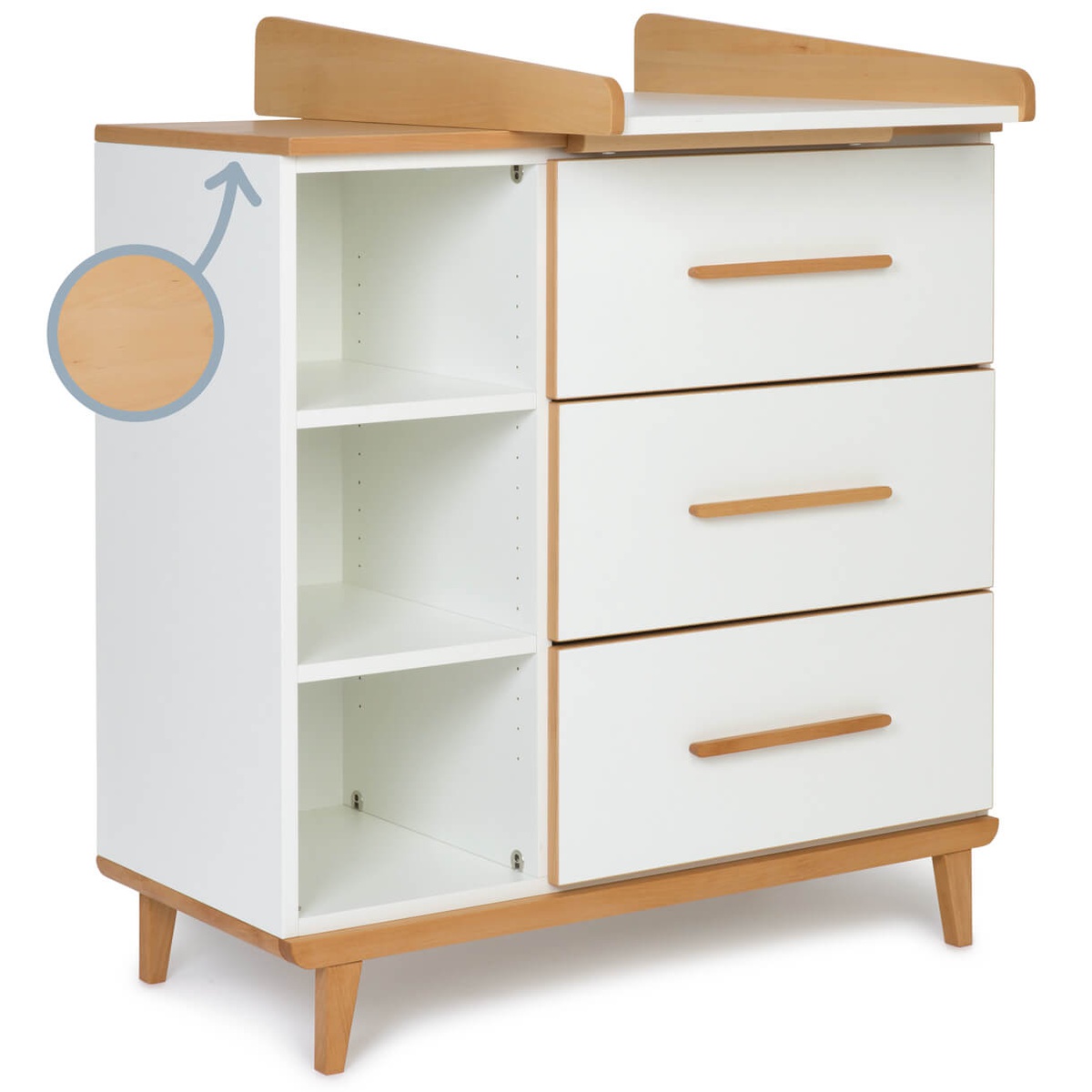 Cómoda cambiador 3 cajones 3 huecos NADO Retro acabado haya white
