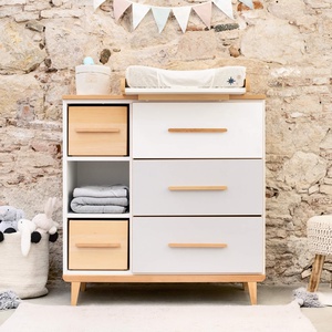 Cómoda cambiador 3 cajones 3 huecos NADO Retro acabado haya white