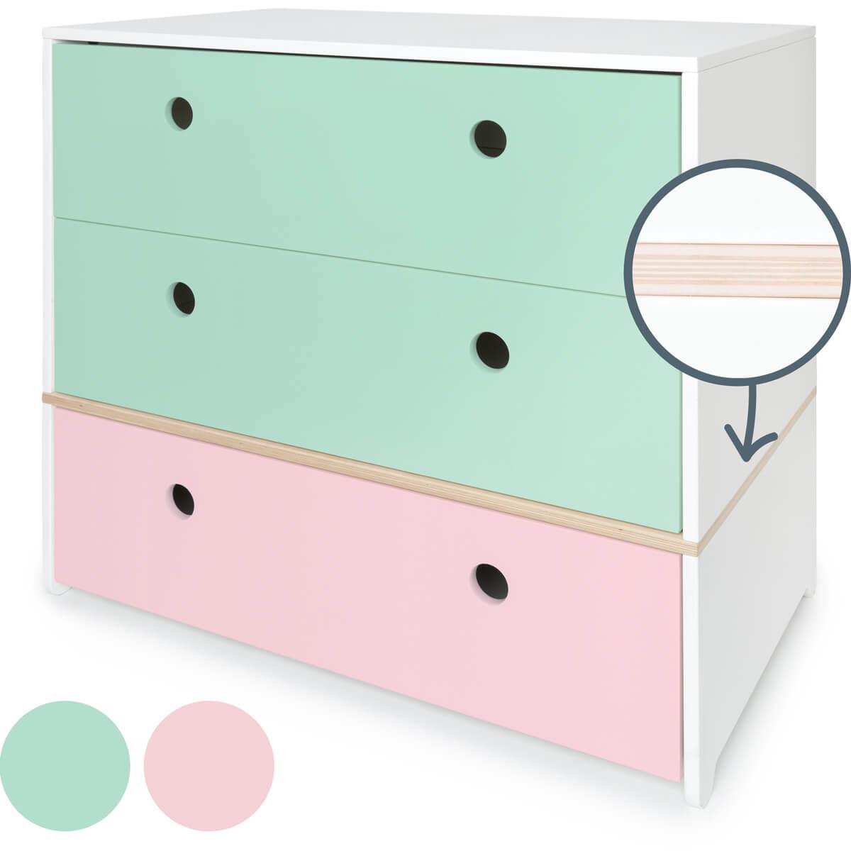 Cómoda COLORFLEX cajones frontales mint-mint-sweet pink