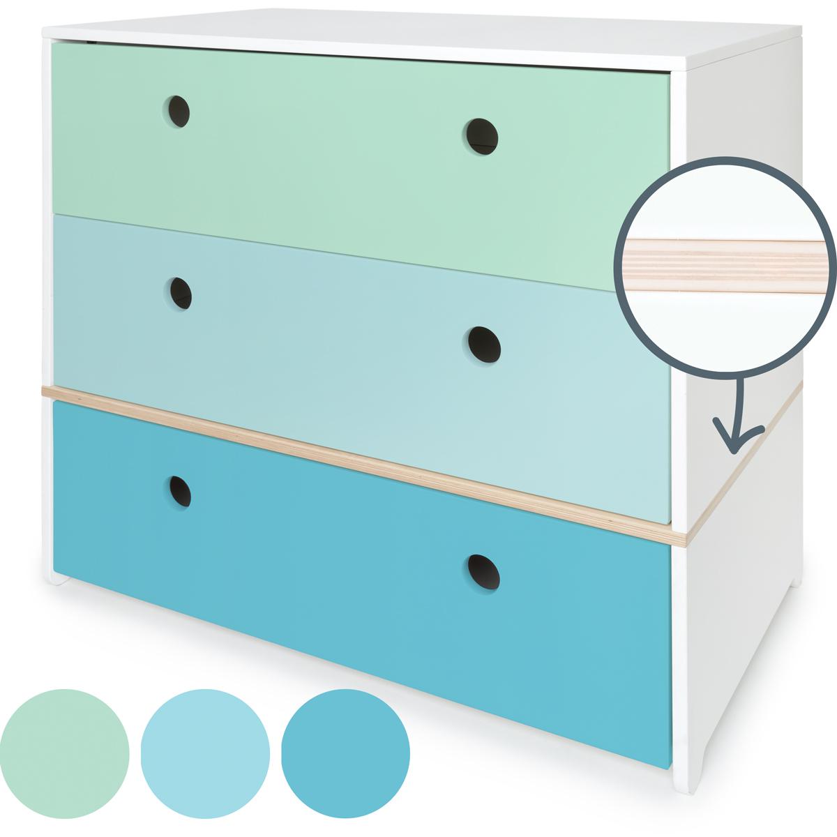 Cómoda COLORFLEX cajones frontales mint-sky blue-paradise blue