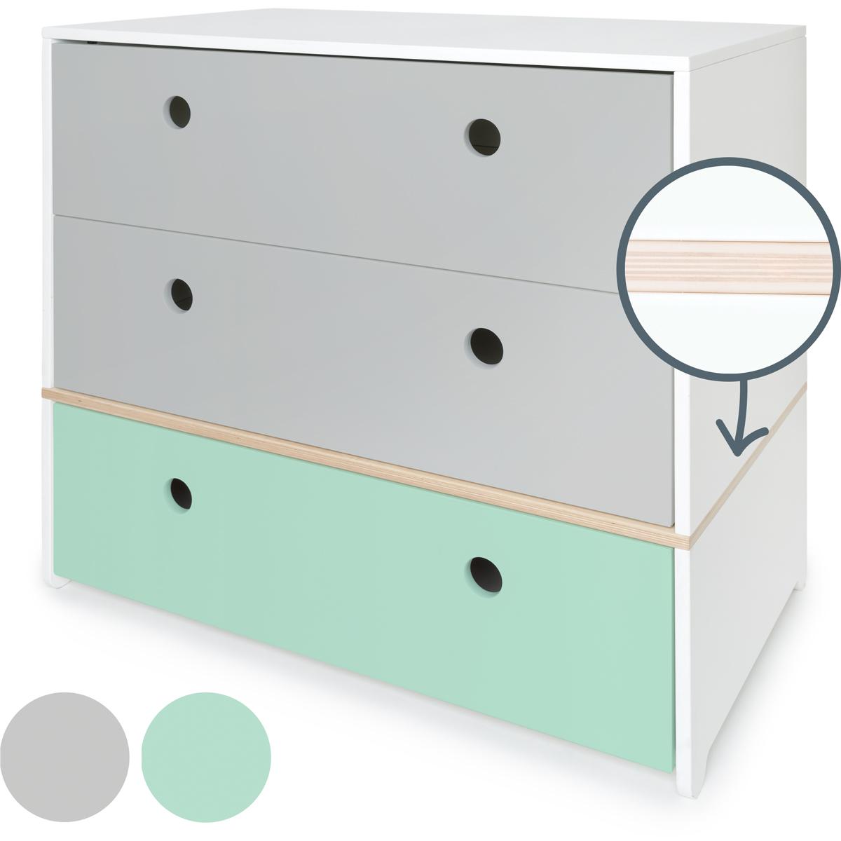 Cómoda COLORFLEX cajones frontales pearl grey-pearl grey-mint