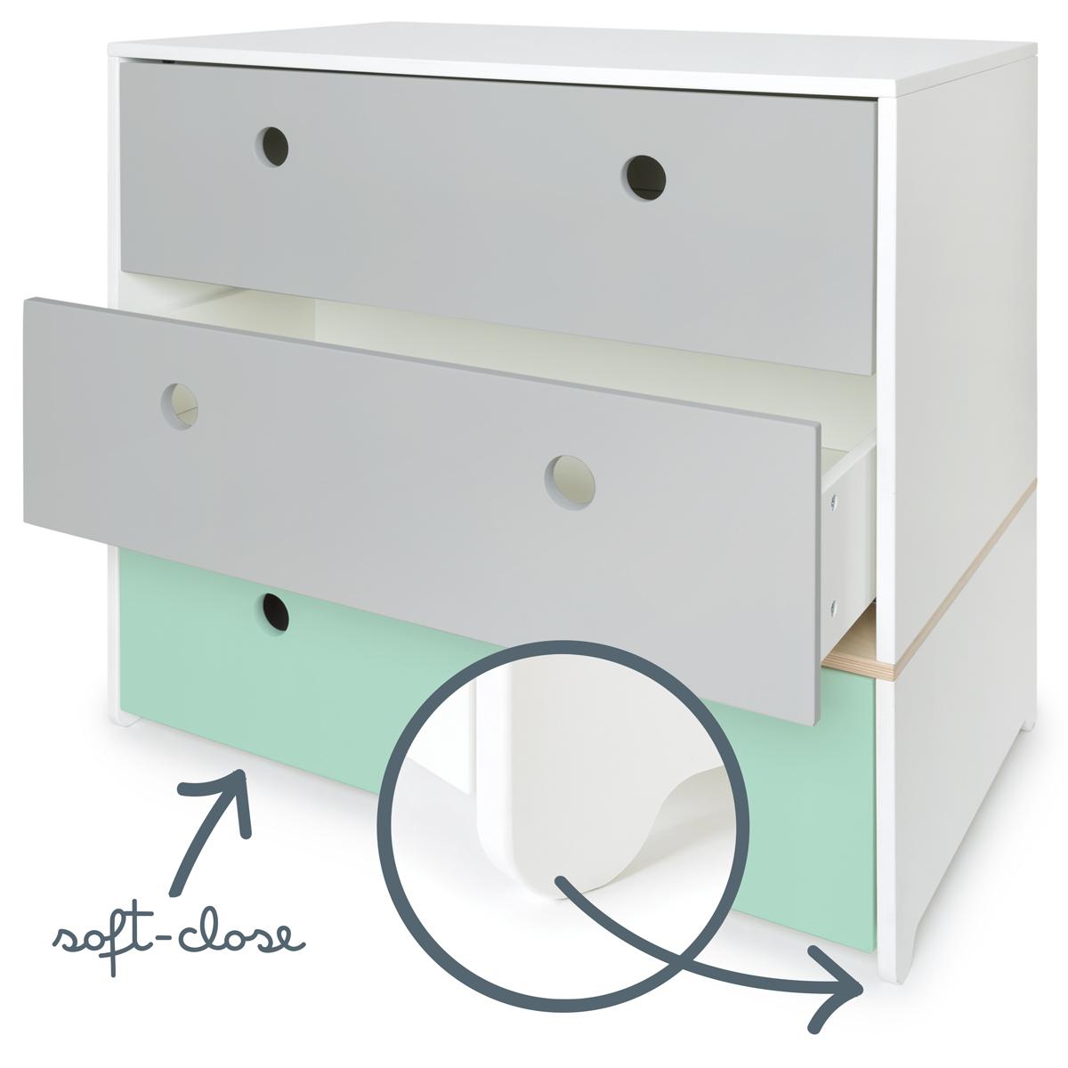 Cómoda COLORFLEX cajones frontales pearl grey-pearl grey-mint