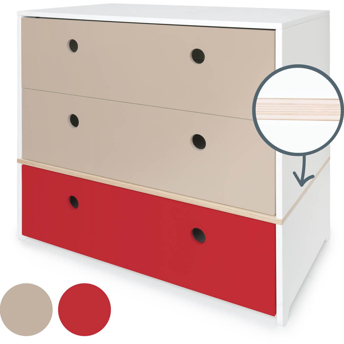 Cómoda COLORFLEX cajones frontales warm grey-warm grey-true red