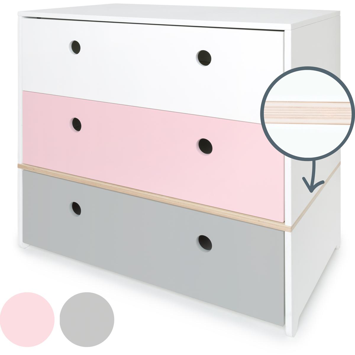 Cómoda COLORFLEX cajones frontales white-sweet pink-pearl grey 