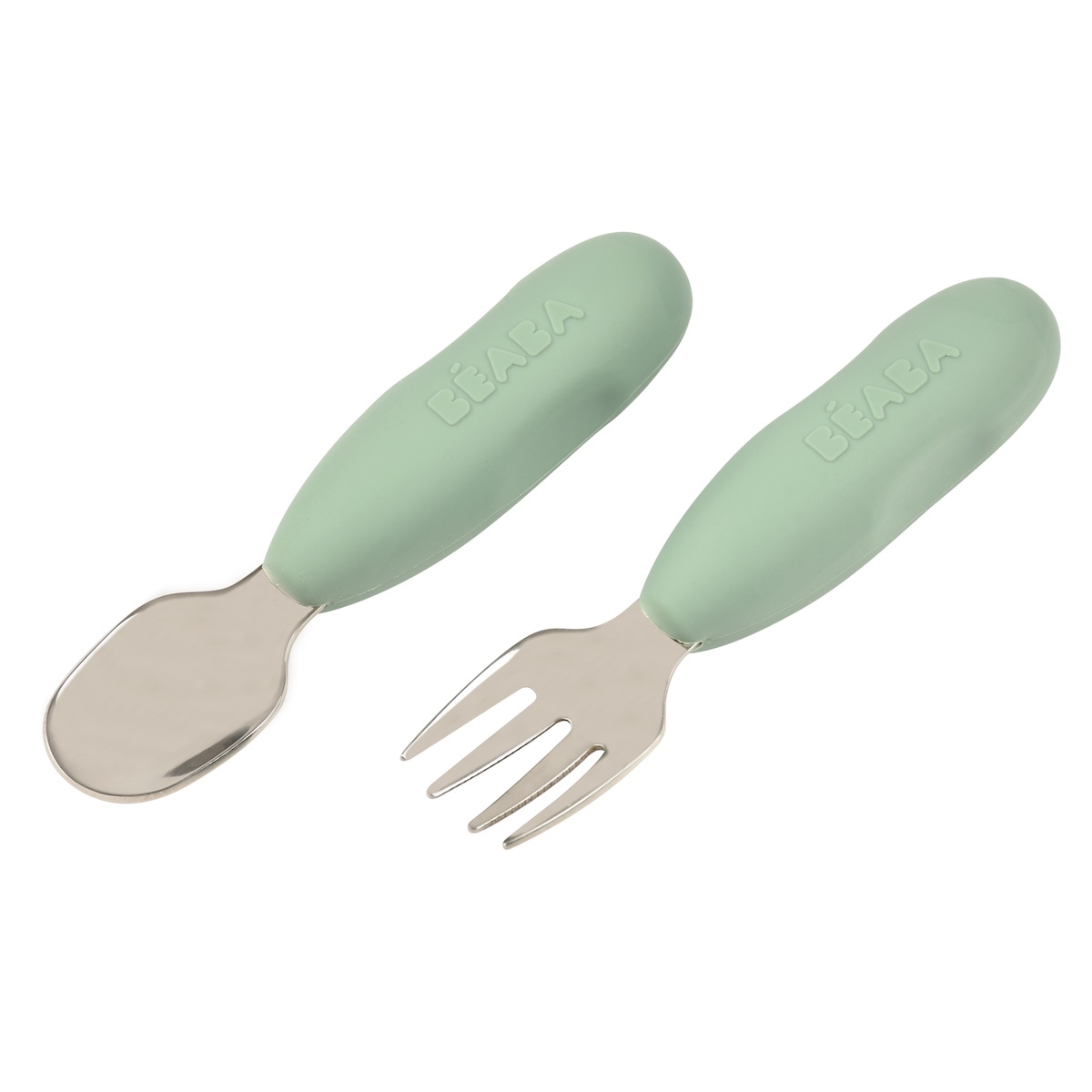 Cuchara-tenedor acero inoxidable Béaba sage green