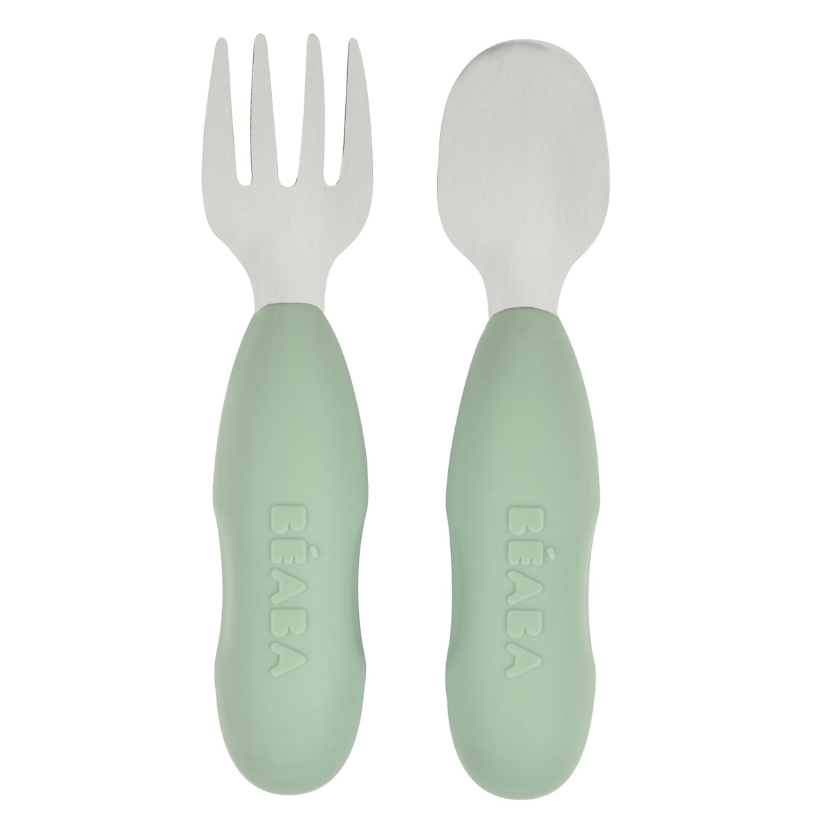 Cuchara-tenedor acero inoxidable Béaba sage green