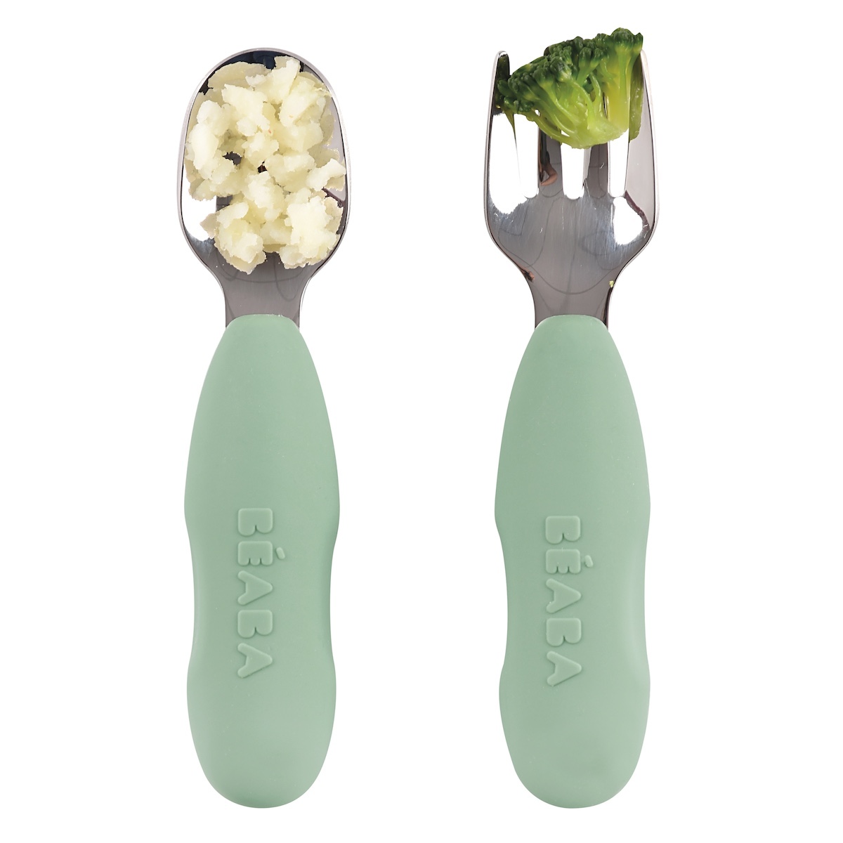 Cuchara-tenedor acero inoxidable Béaba sage green