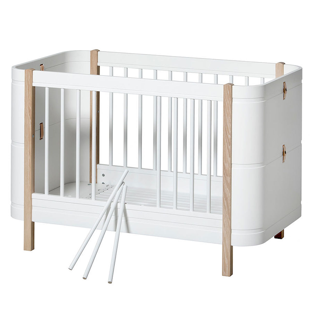 Cuna bebé evolutiva 68x122cm/162cm WOOD MINI+ Oliver Furniture blanco-roble (incluye Kit Junior)