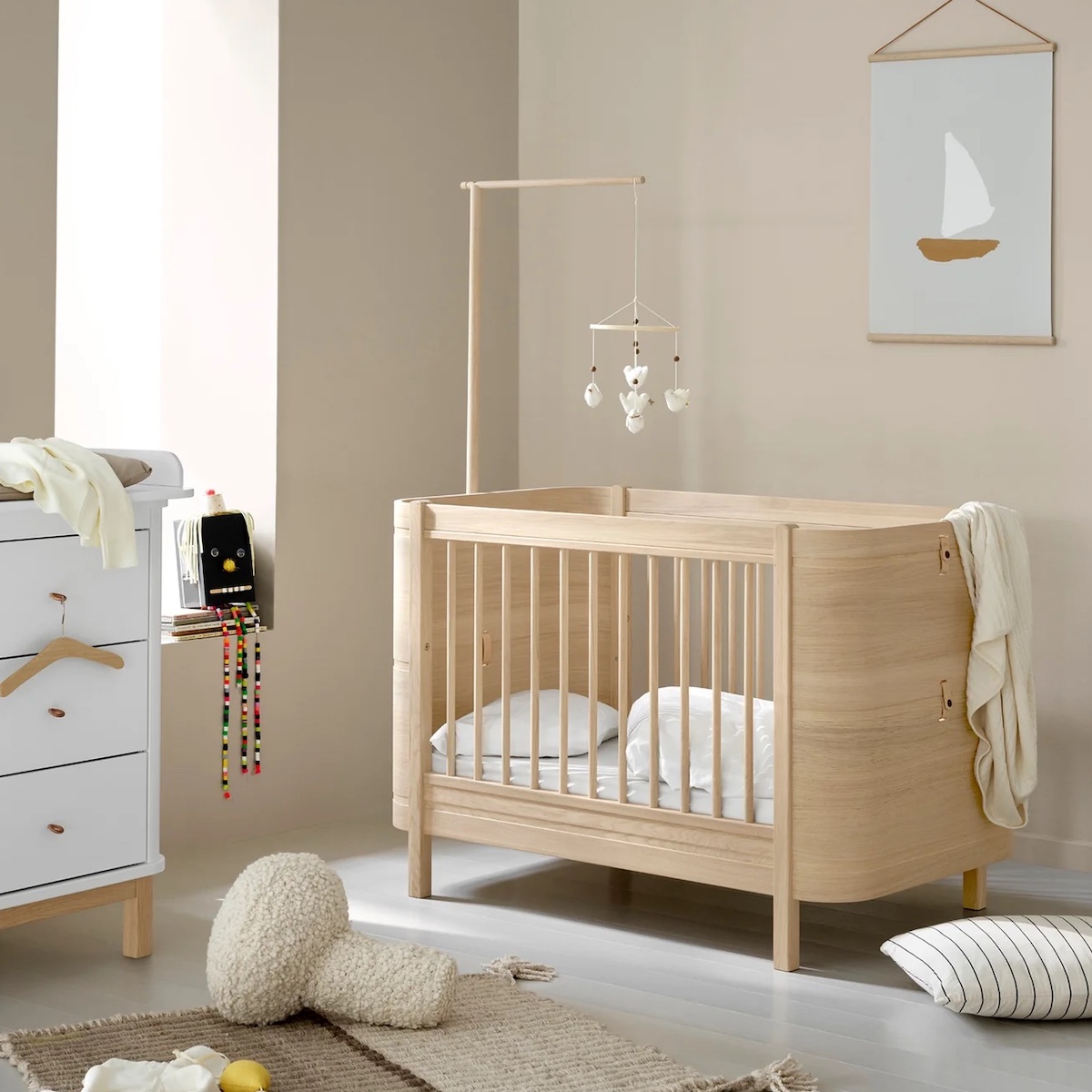 Cuna bebé evolutiva 68x122cm/162cm WOOD MINI+ Oliver Furniture roble (incluye Kit Junior)