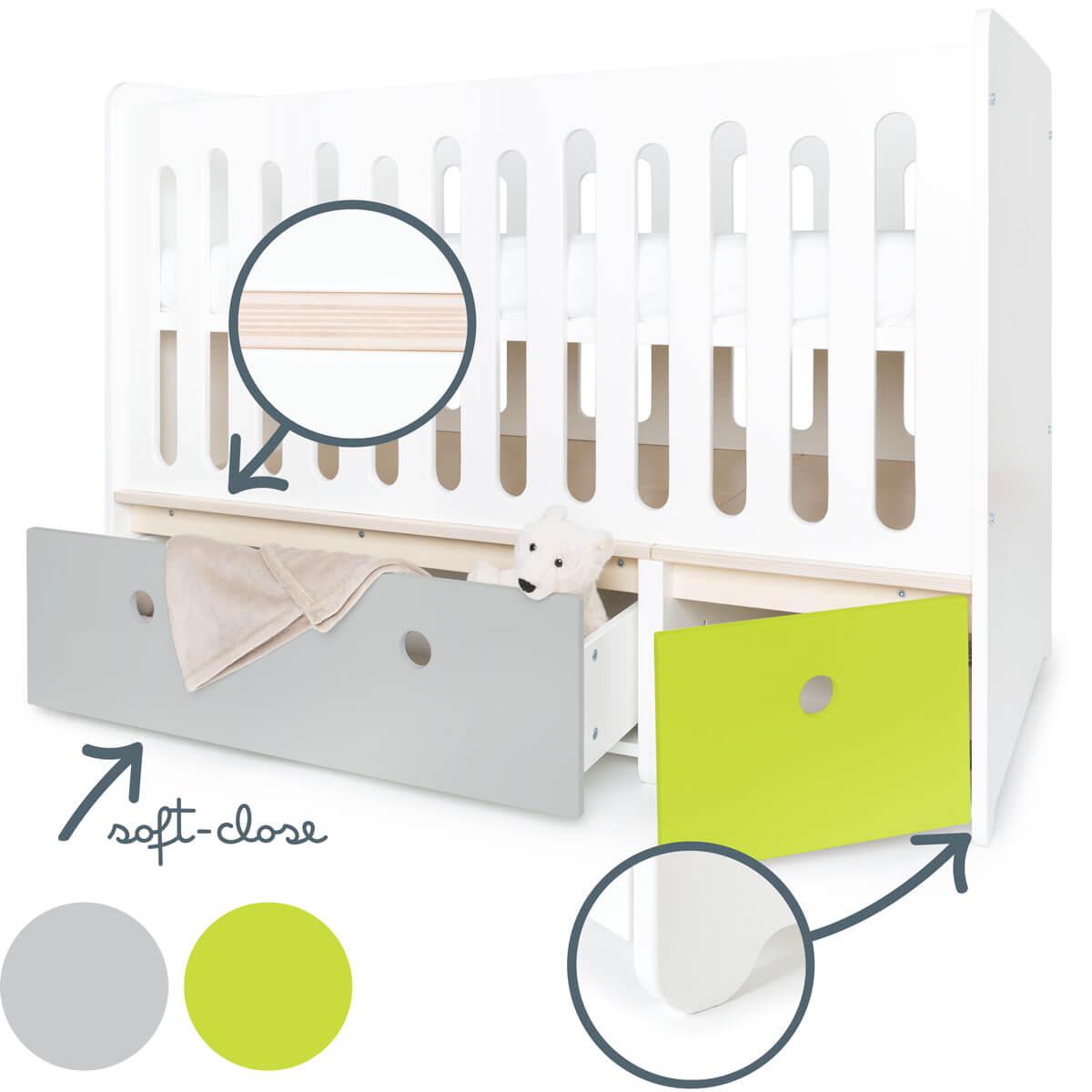 Cuna cama 70x140cm COLORFLEX pearl grey-lime