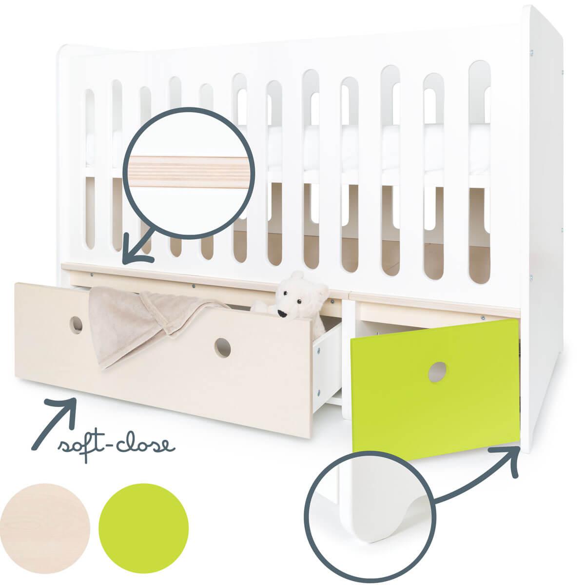 Cuna cama 70x140cm COLORFLEX white wash-lime
