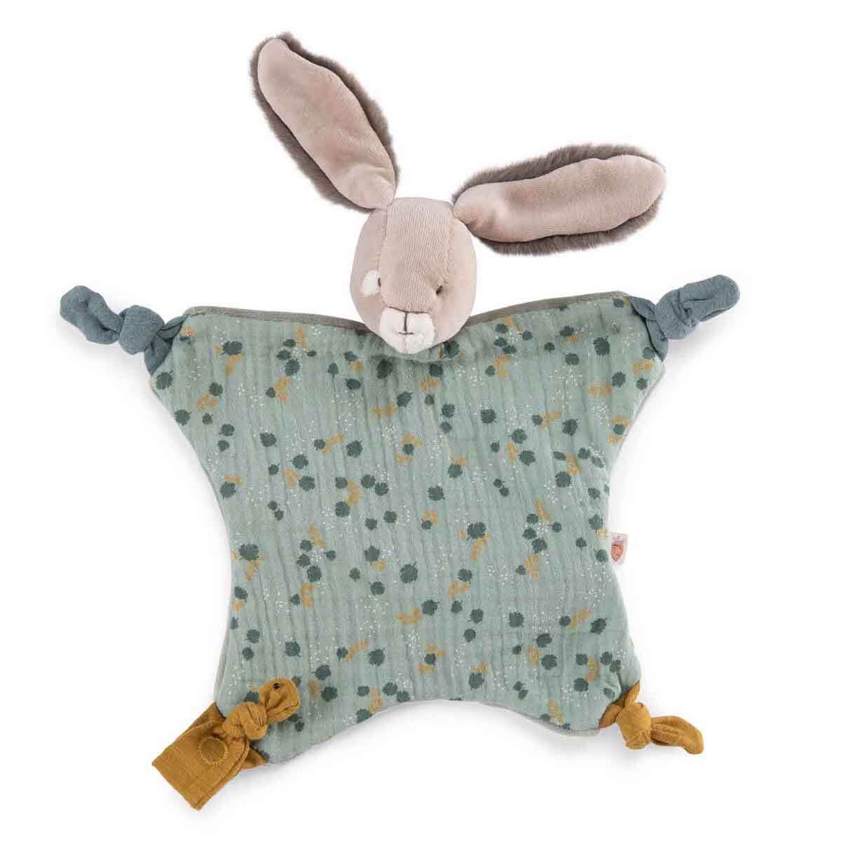 Doudou manta conejo TROIS PETITS LAPINS Moulin Roty sauge