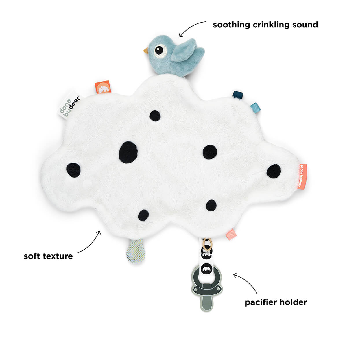 Doudou-sujeta chupetes HAPPY CLOUDS Done by Deer blue