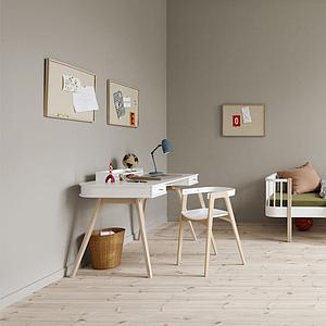 Escritorio-silla 66cm WOOD Oliver Furniture blanco-roble