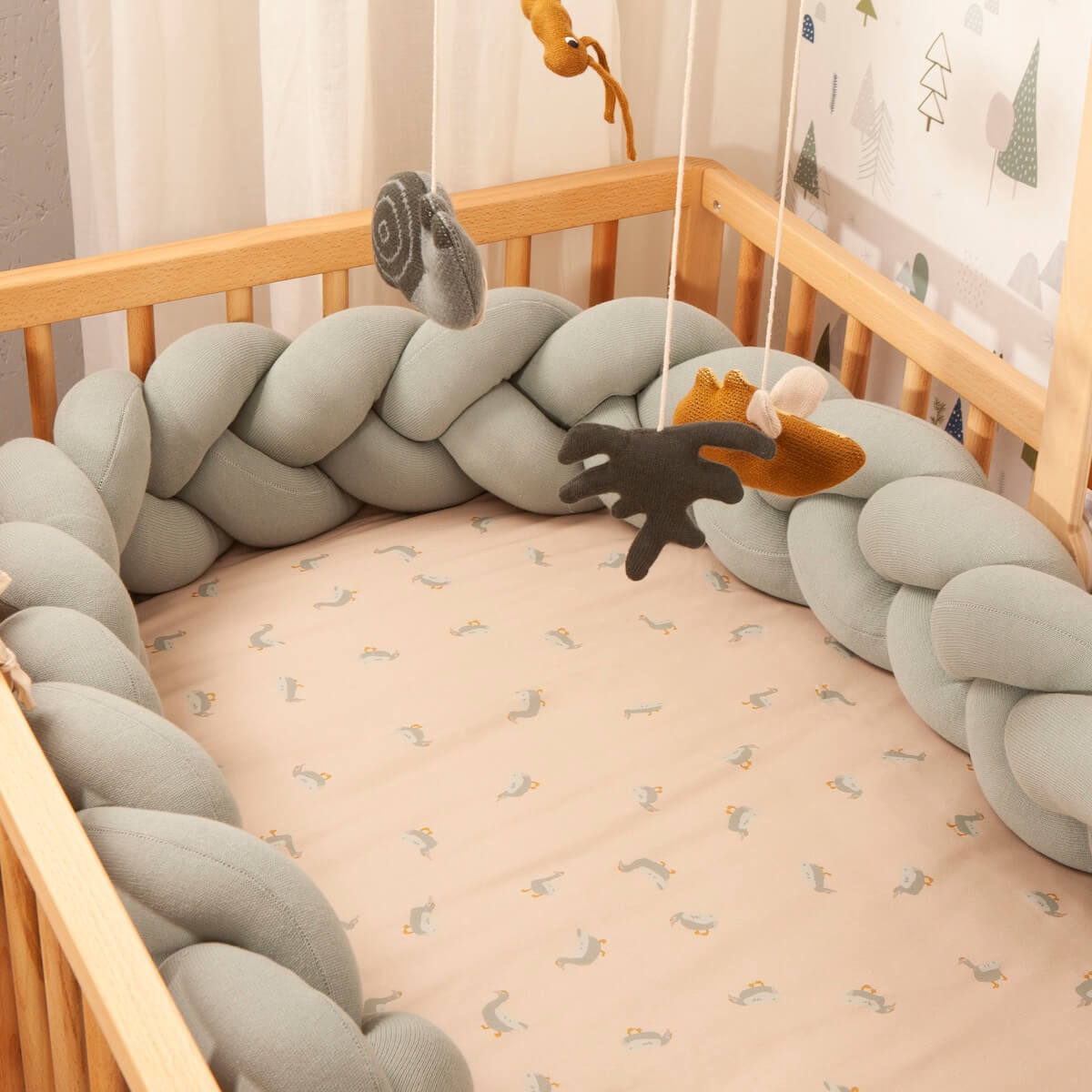 Funda nórdica DUCKS beige azul 100x140cm y funda de almohada 40x40cm
