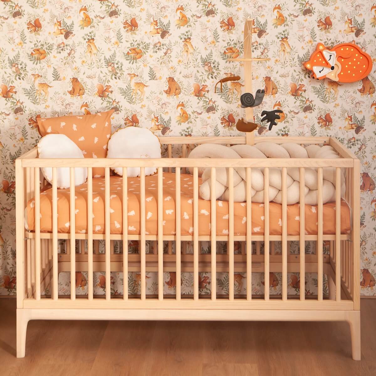 Funda nórdica RABBITS naranja 100x140cm y funda de almohada 40x40cm