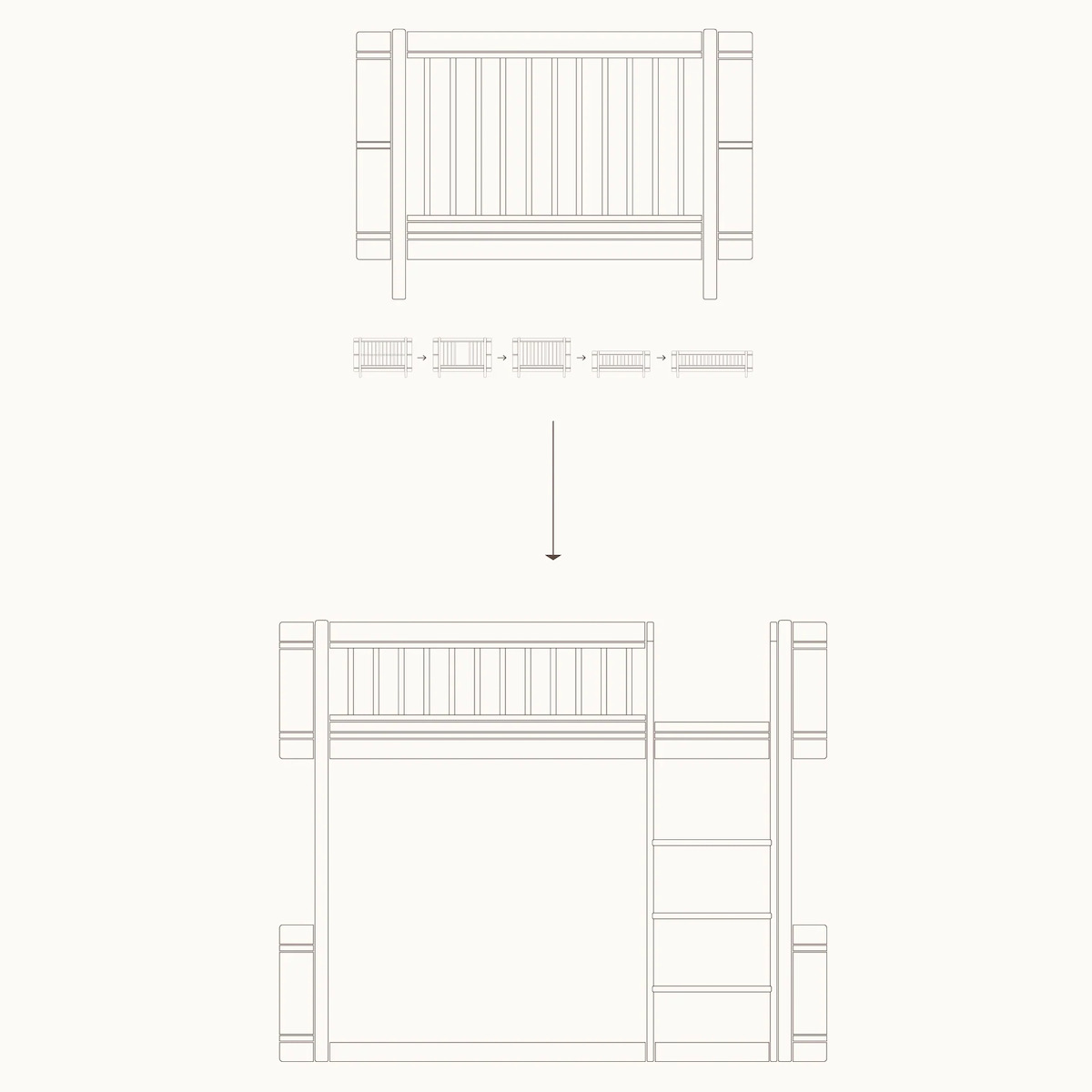 Kit conversión cuna+cama junior-litera baja WOOD MINI+ Oliver Furniture roble