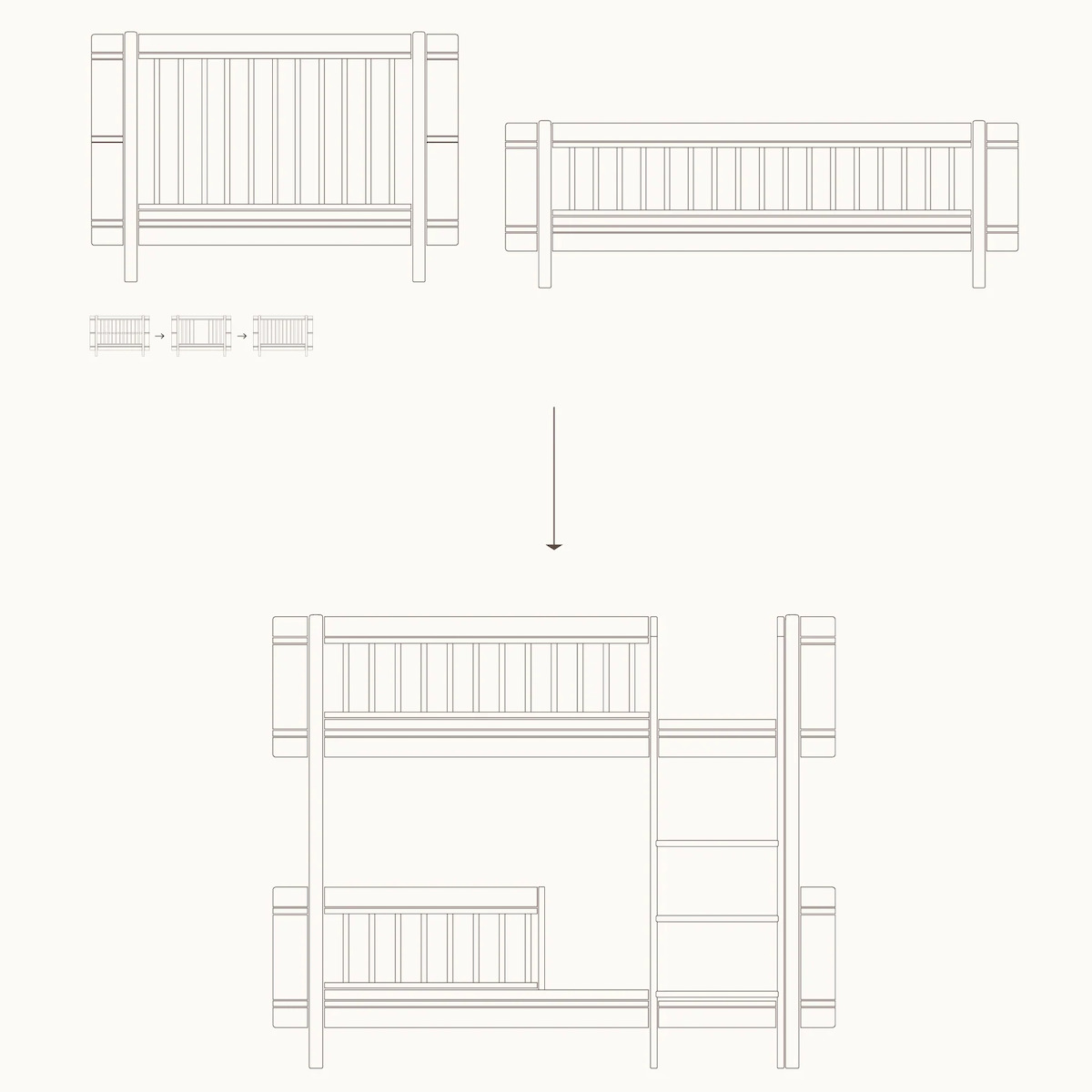 Kit conversión cuna+cama junior-litera WOOD MINI+ Oliver Furniture roble