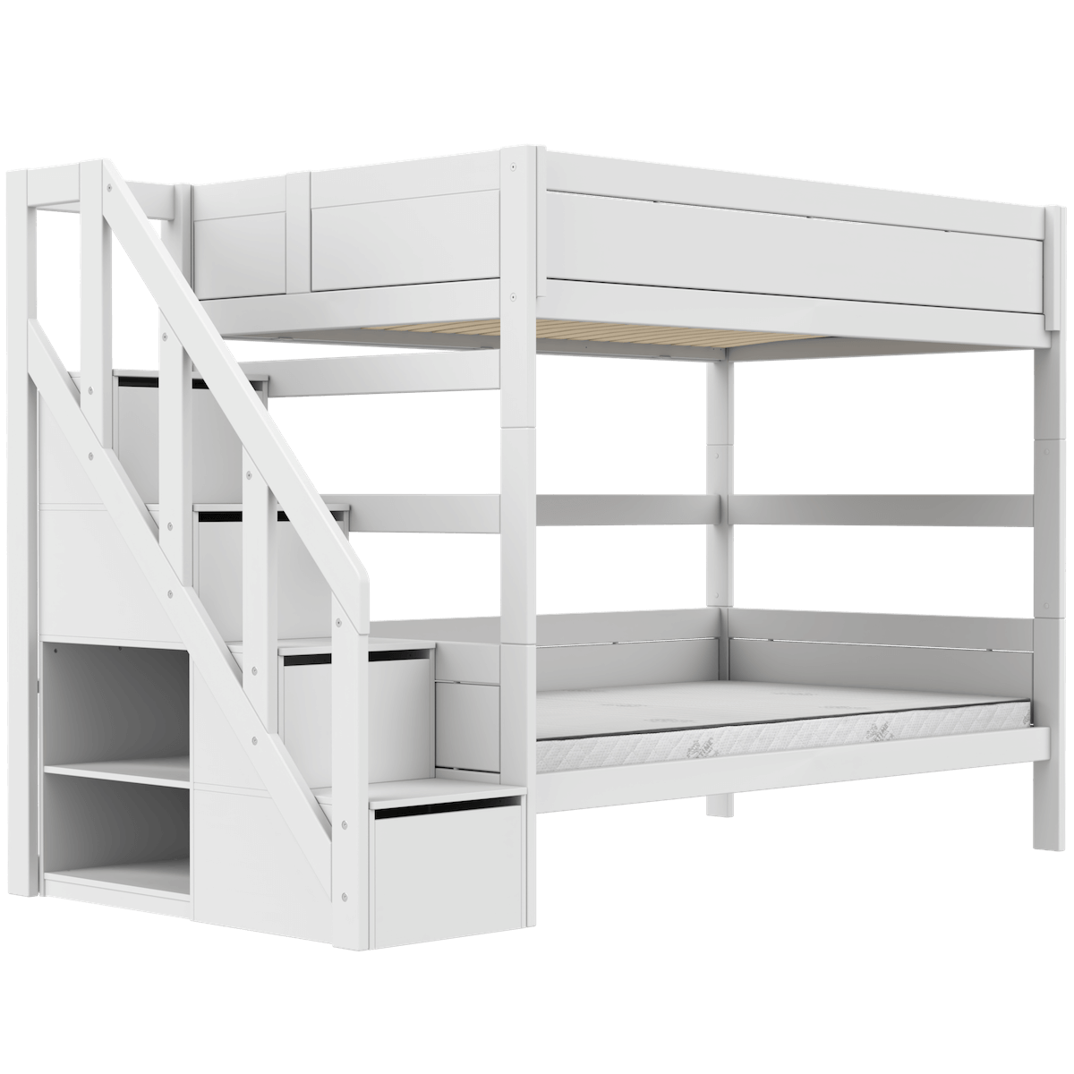 Litera 120x200cm escalera cajones PREMIUM Lifetime white