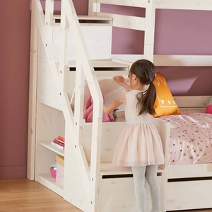 Litera 90-140cm escalera cajones+somier Deluxe Lifetime blanqueado