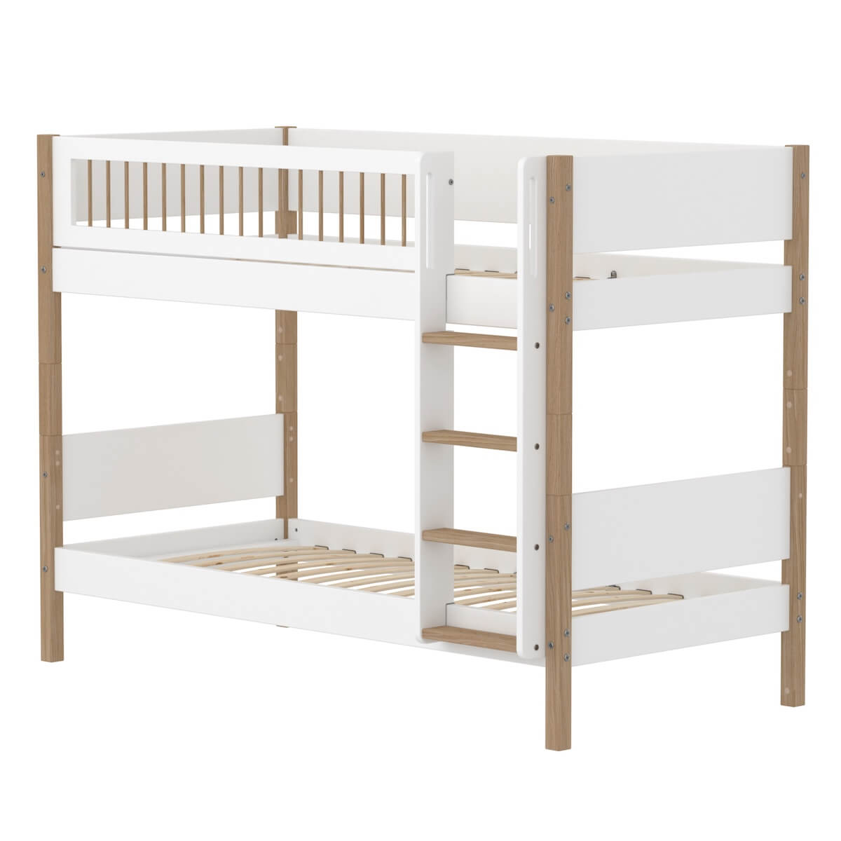 Litera 90x200cm escalera recta-barrera barras NOR Flexa blanco-roble