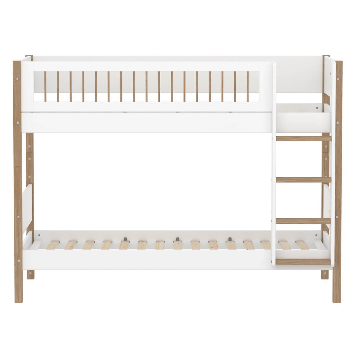 Litera 90x200cm escalera recta-barrera barras NOR Flexa blanco-roble