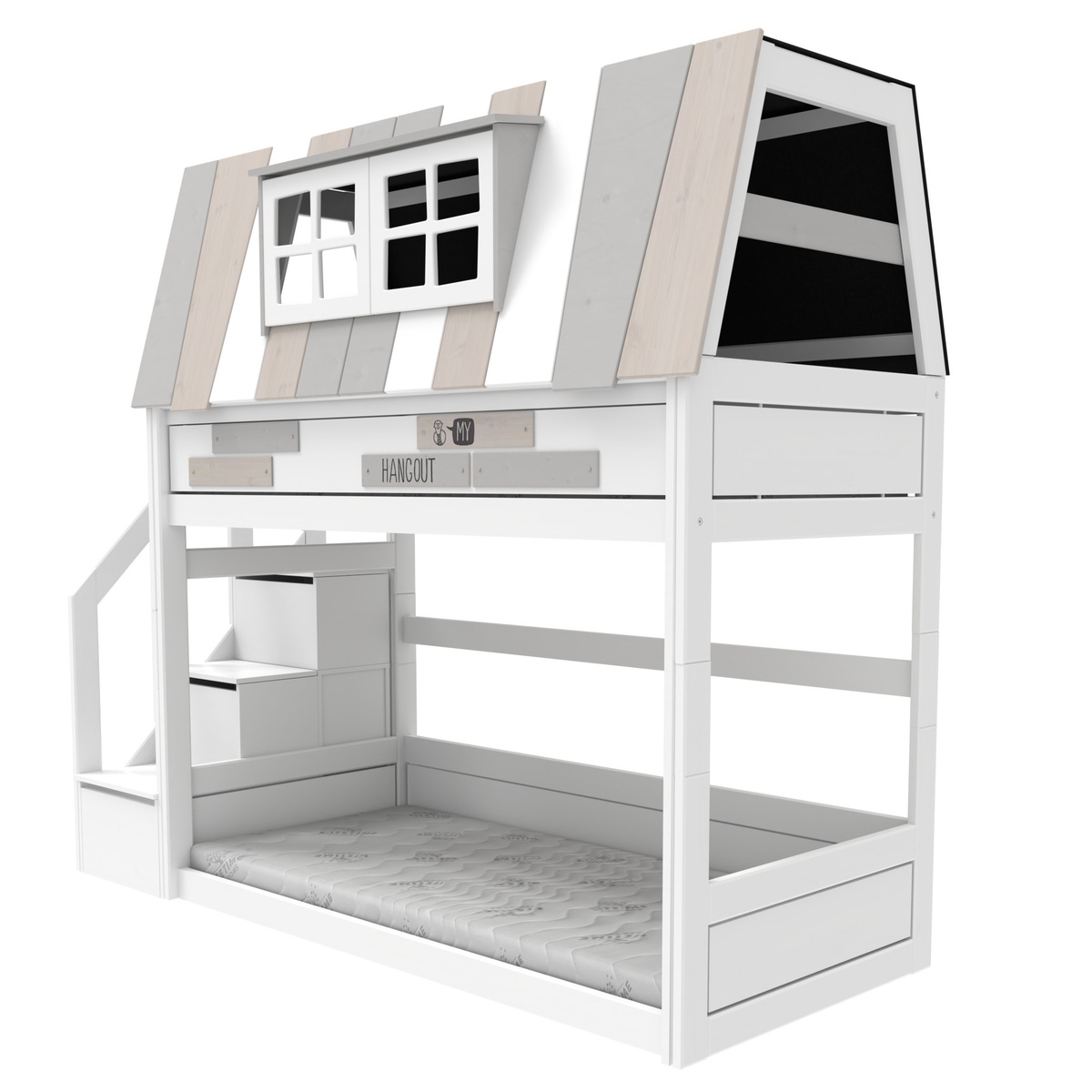 Litera cabaña baja 90x200cm escalera cajones MY HANGOUT Lifetime blanco