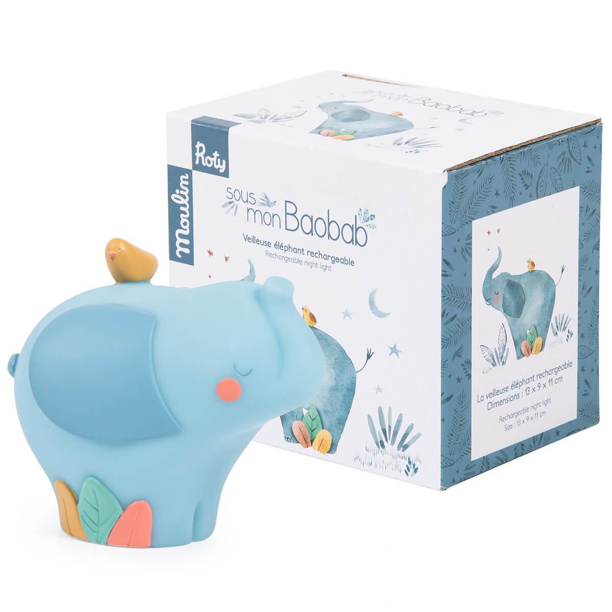 Luz nocturna elefante SOUS MON BAOBAB Moulin Roty