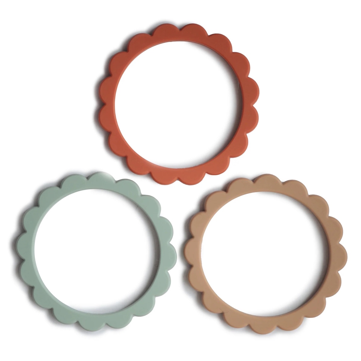 Mordedor pulsera 3uds FLOWER Mushie cambridge blue-clementine-natural