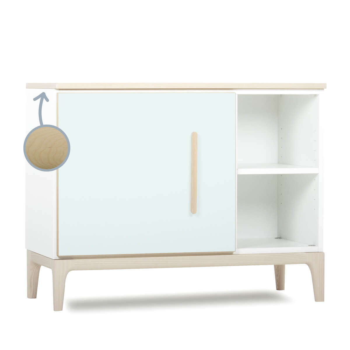 Mueble pequeño 1 puerta 2 huecos NADO Curve acabado fresno mint
