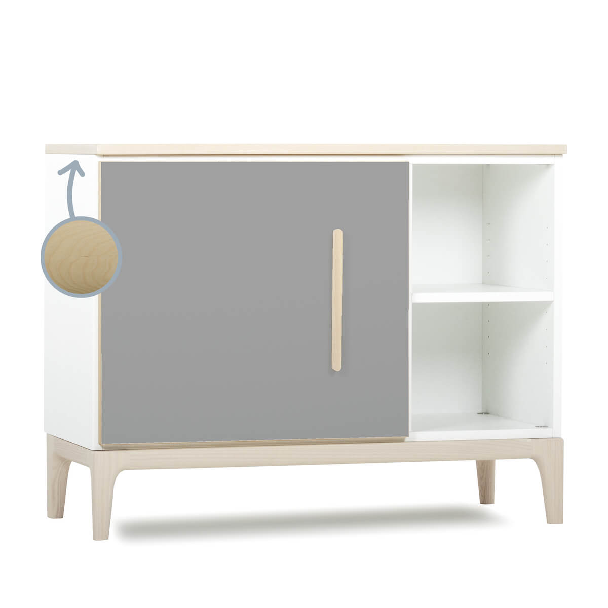 Mueble pequeño 1 puerta 2 huecos NADO Curve acabado fresno slate grey