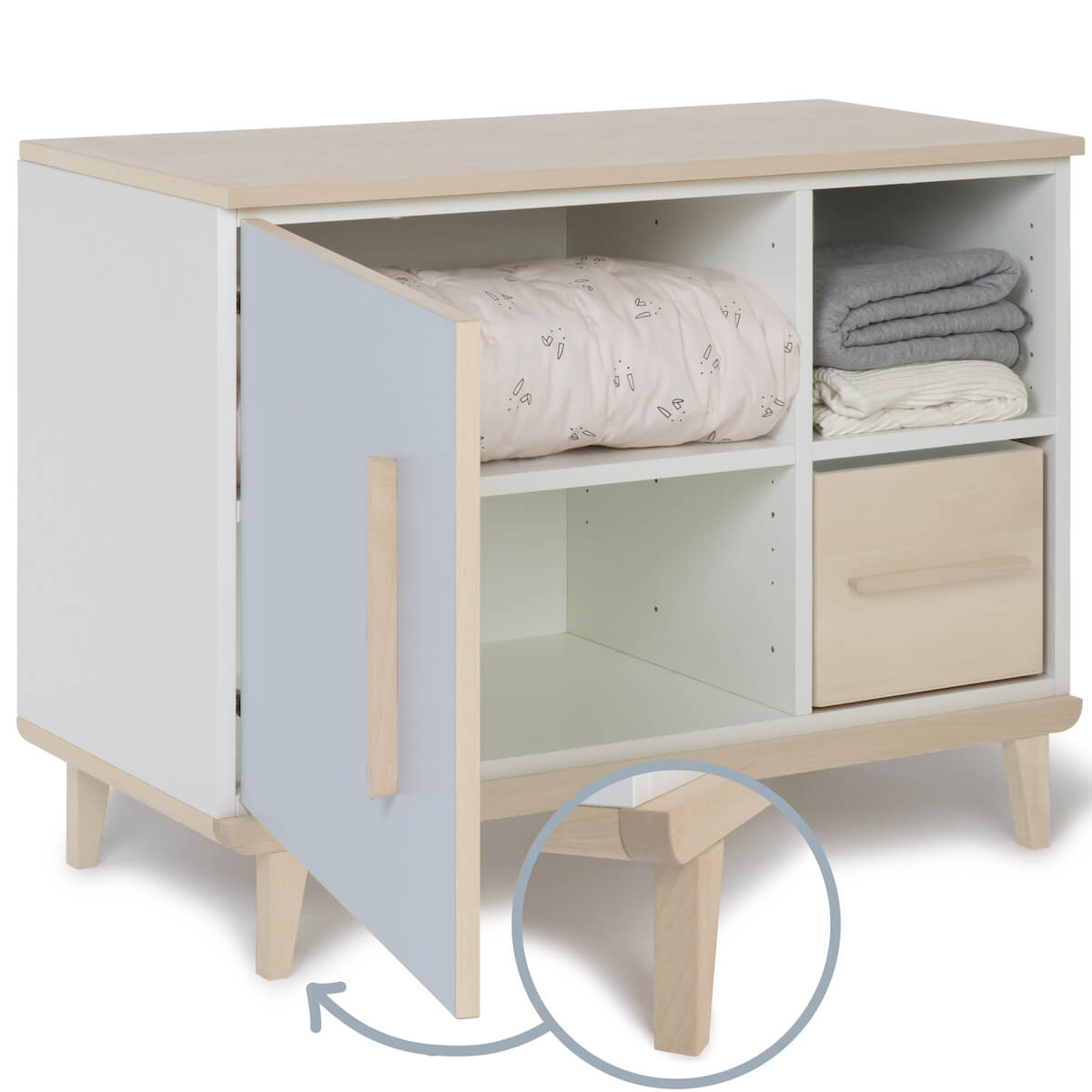 Mueble pequeño 1 puerta 2 huecos NADO Retro acabado fresno sky blue