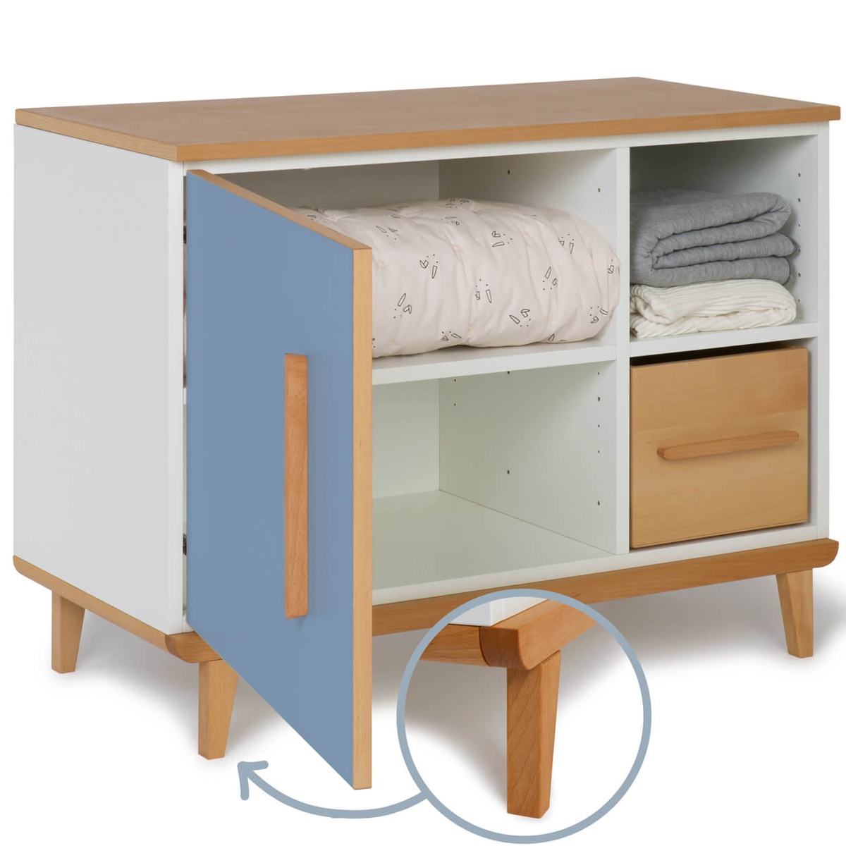 Mueble pequeño 1 puerta 2 huecos NADO Retro acabado haya capri blue