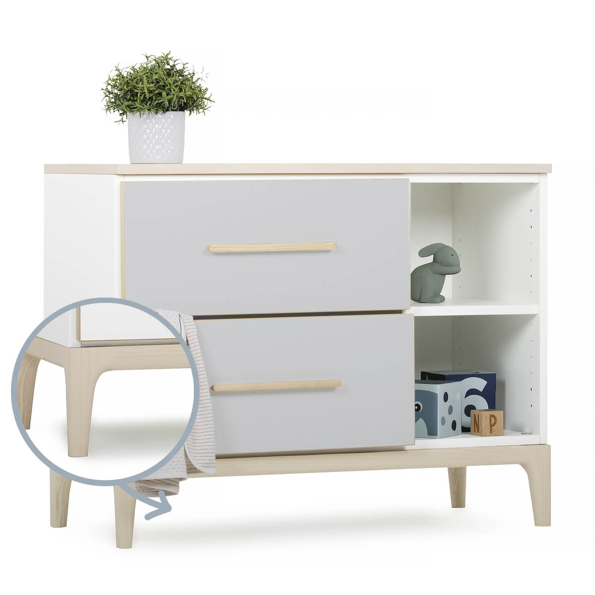 Mueble pequeño 2 cajones 2 huecos NADO Curve acabado fresno manhattan grey