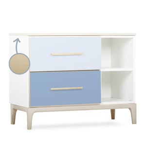Mueble pequeño 2 cajones 2 huecos NADO Curve acabado fresno sky blue-capri blue