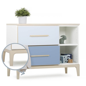 Mueble pequeño 2 cajones 2 huecos NADO Curve acabado fresno sky blue-capri blue