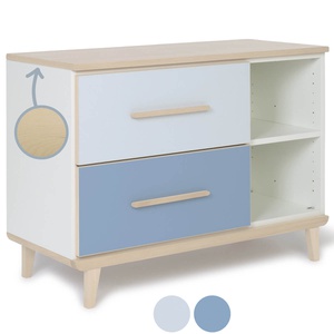Mueble pequeño 2 cajones 2 huecos NADO Retro acabado fresno sky blue-capri blue