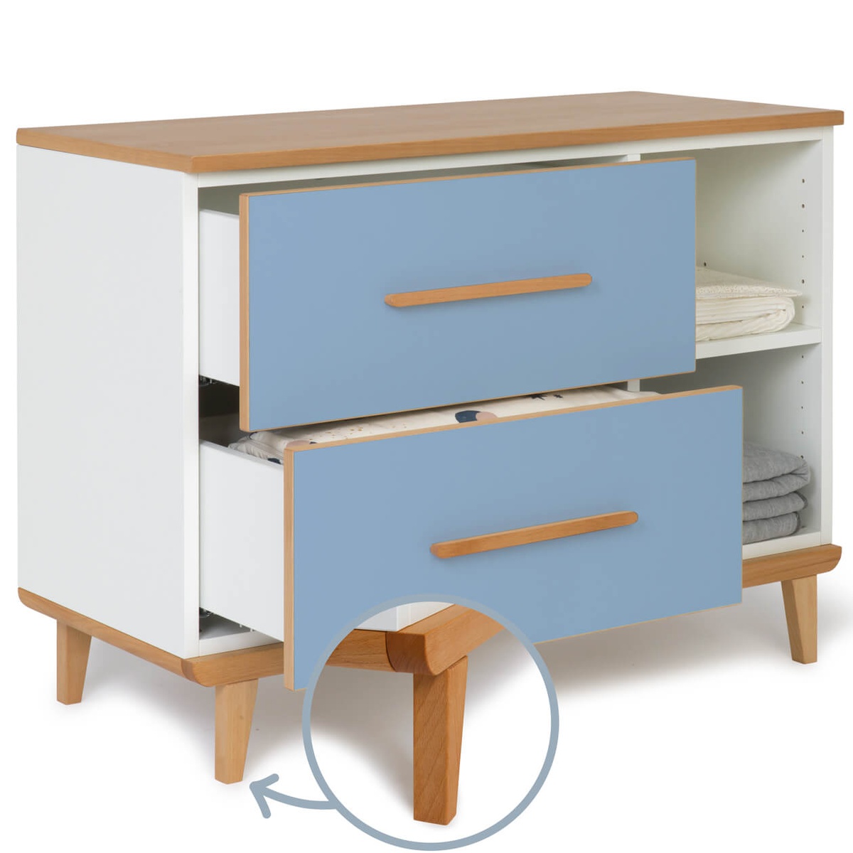 Mueble pequeño 2 cajones 2 huecos NADO Retro acabado haya capri blue