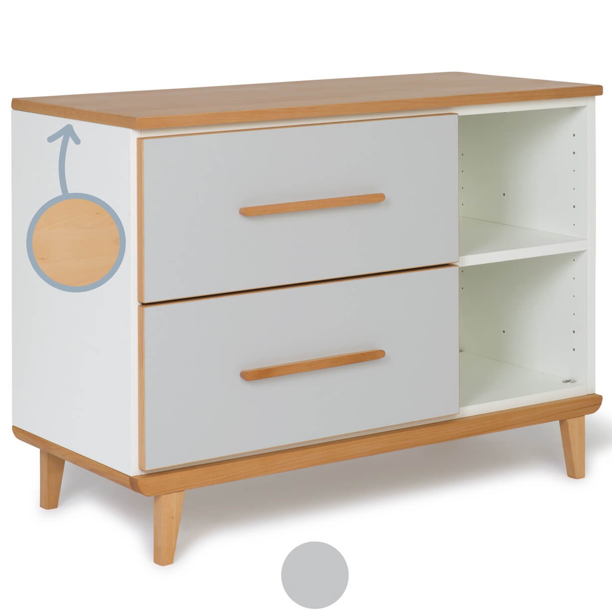 Mueble pequeño 2 cajones 2 huecos NADO Retro acabado haya manhattan grey