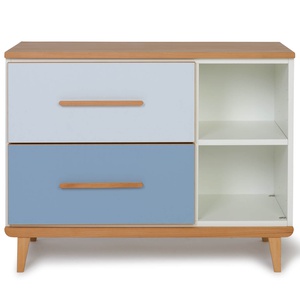 Mueble pequeño 2 cajones 2 huecos NADO Retro acabado haya sky blue-capri blue