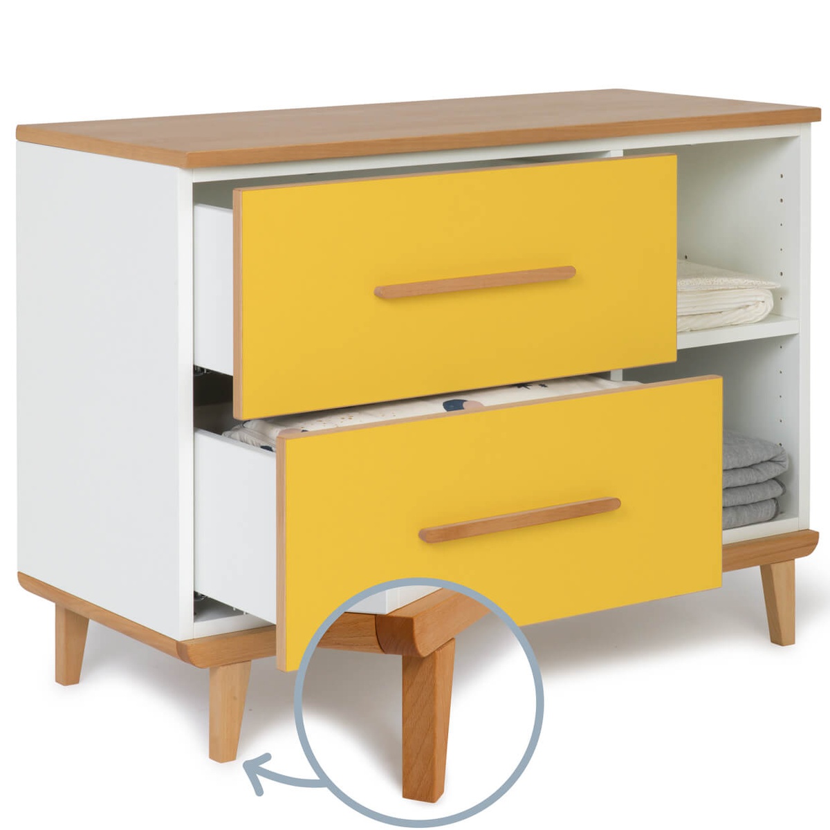 Mueble pequeño 2 cajones 2 huecos NADO Retro acabado haya sunshine yellow