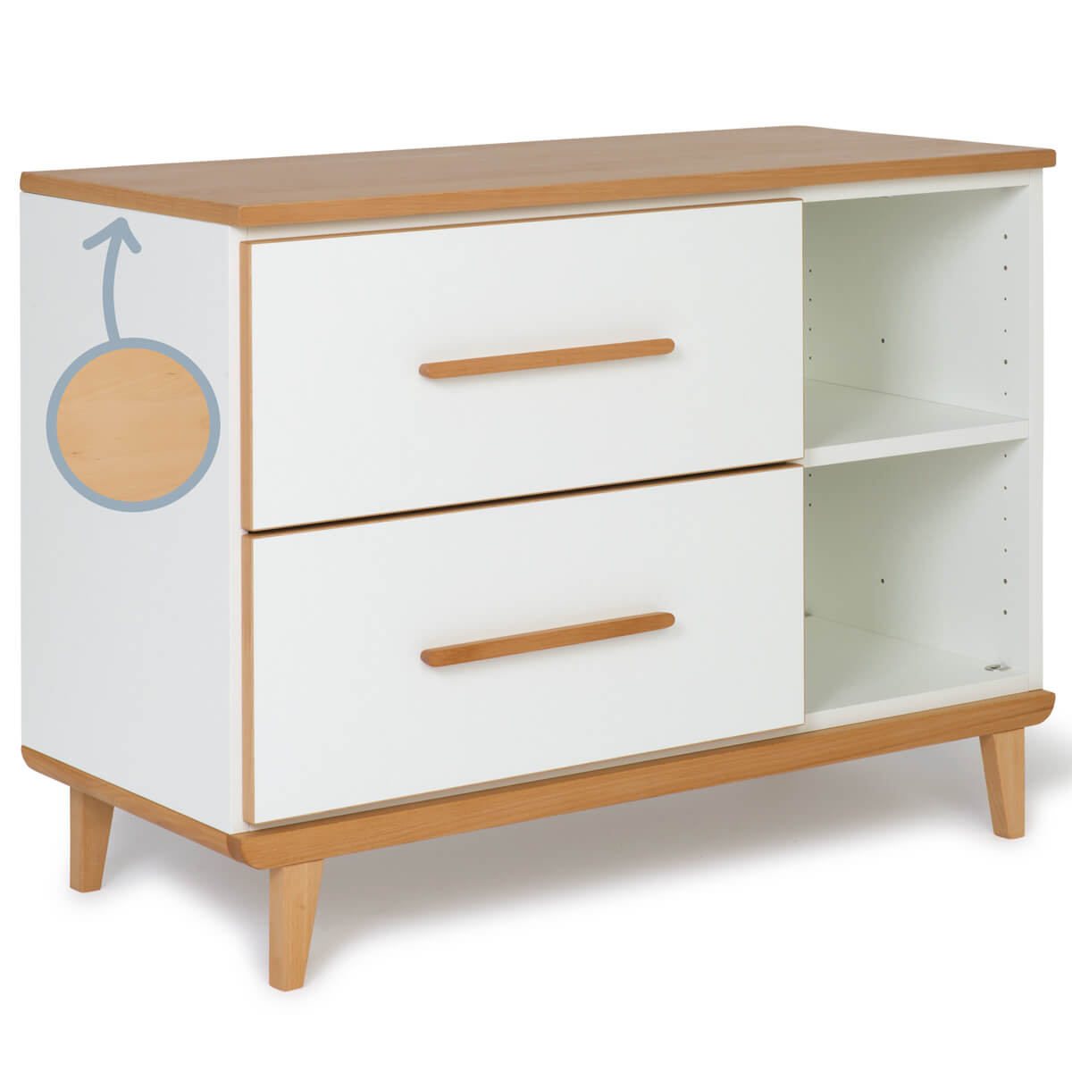 Mueble pequeño 2 cajones 2 huecos NADO Retro acabado haya white