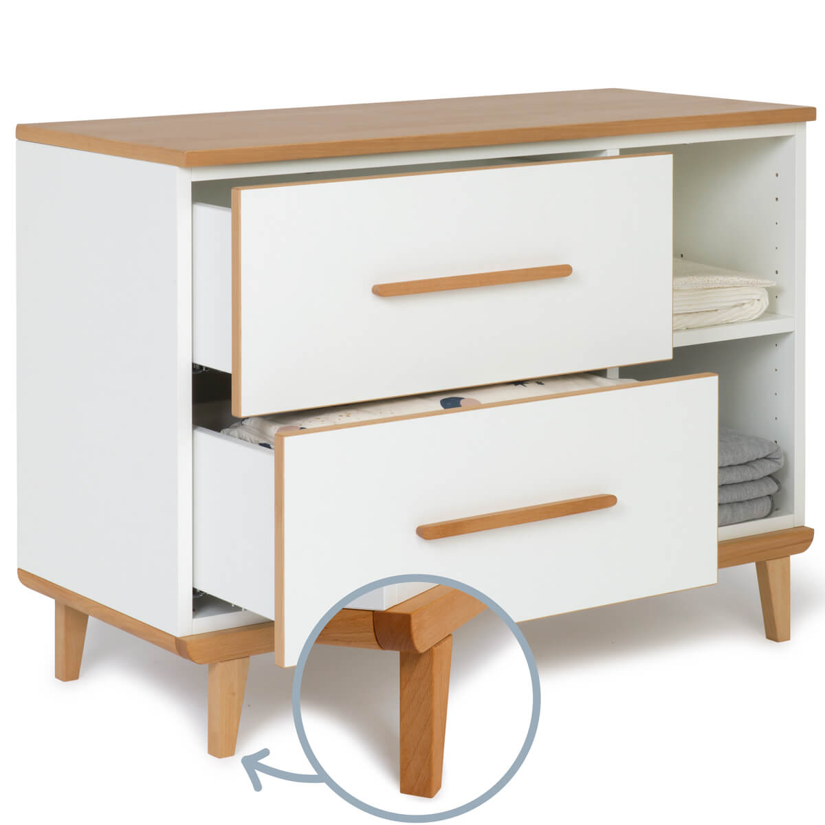 Mueble pequeño 2 cajones 2 huecos NADO Retro acabado haya white