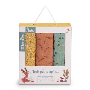 Muselina 3uds 70x70cm TROIS PETITS LAPINS Moulin Roty