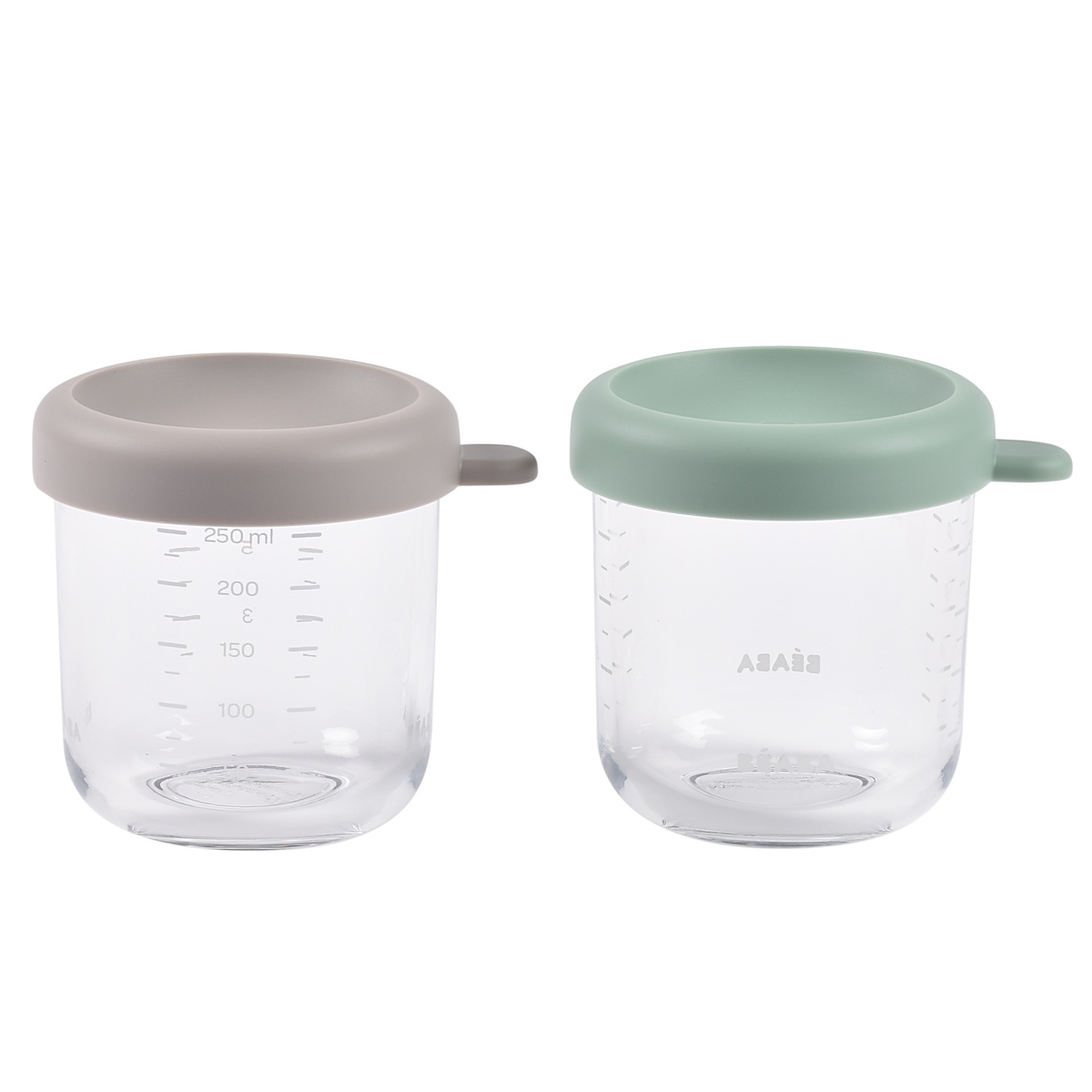 Pack 2 tarros cristal 250ml Béaba gris-verde