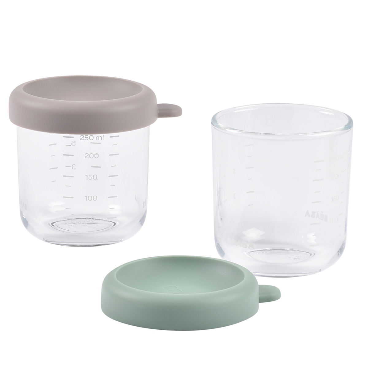 Pack 2 tarros cristal 250ml Béaba gris-verde